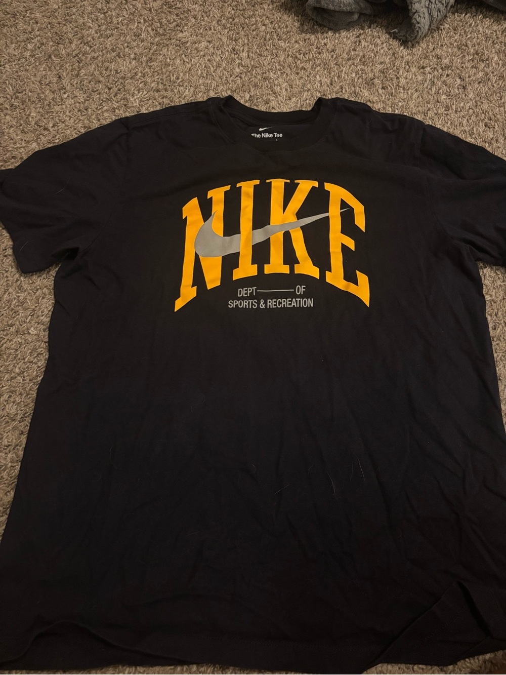 Nike Men’s Black Tee with Yellow NIKE Logo and Gray Swoosh